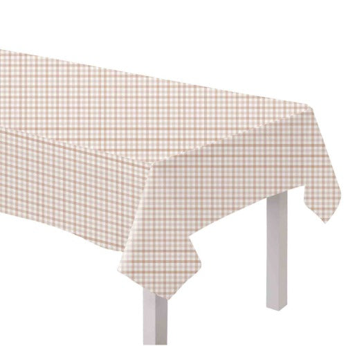 Neutral Nouveau Gingham Paper Party Tablecloth