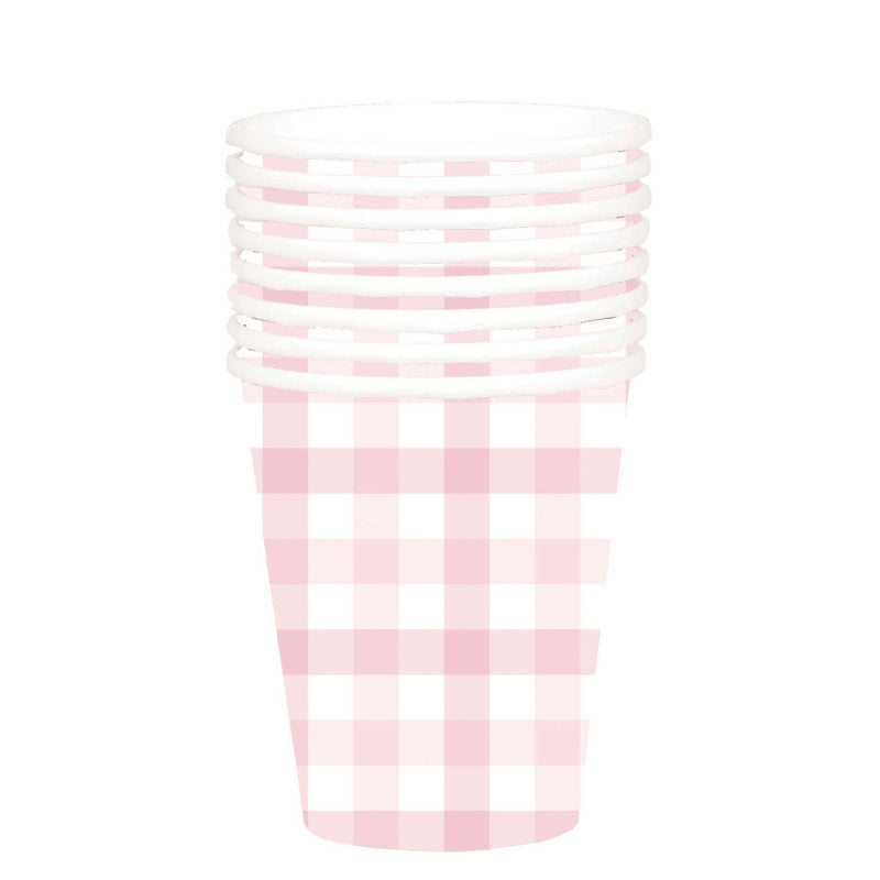 Baby Pink Gingham Paper Party Cups