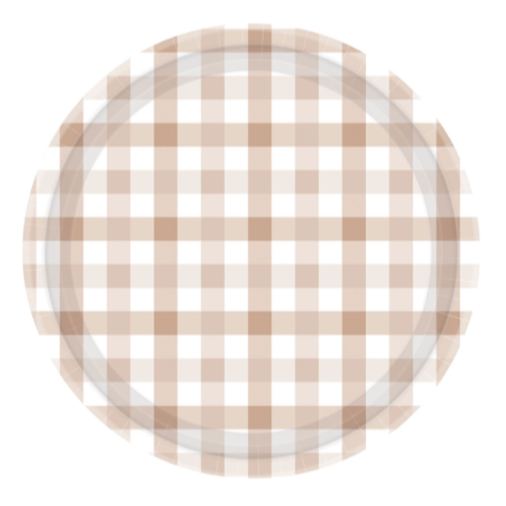 Neutral Nouveau Gingham Paper Party Plates