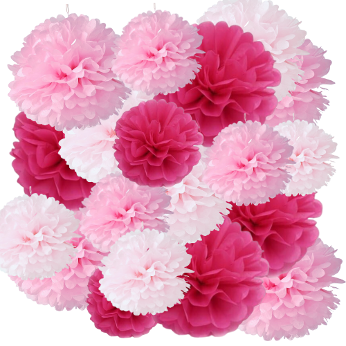 Pink Tissue Paper Pom Poms Decorations Mix