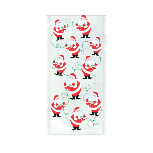 Santa Christmas Cellophane Bags Rectangle Pack of 20