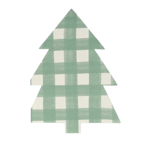 Gingham Christmas Tree Shaped Party Napkins - Meri Meri