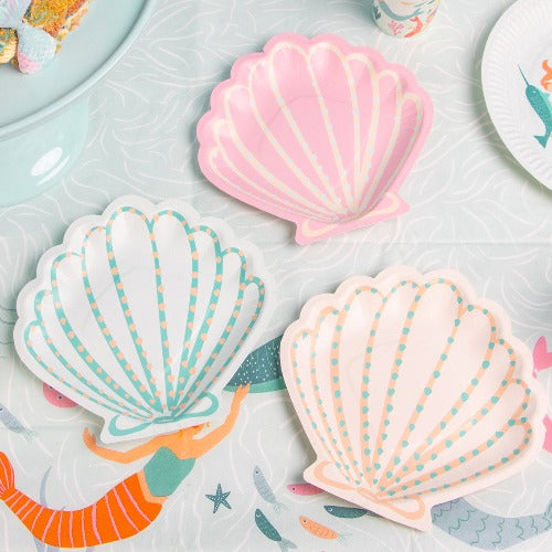 Make Waves Mermaid Shell Shaped Paper Party Plates