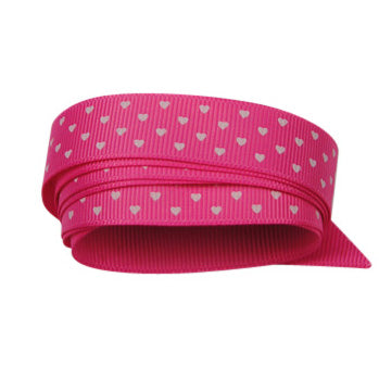 16mm Hot Pink Love Heart Grosgrain Ribbon