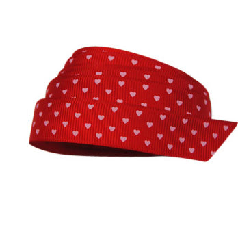 16mm Red & Pink Love Heart Grosgrain Ribbon