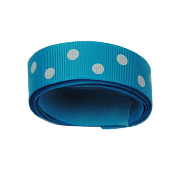 22mm Aqua Blue Polka Dot Grosgrain Ribbon