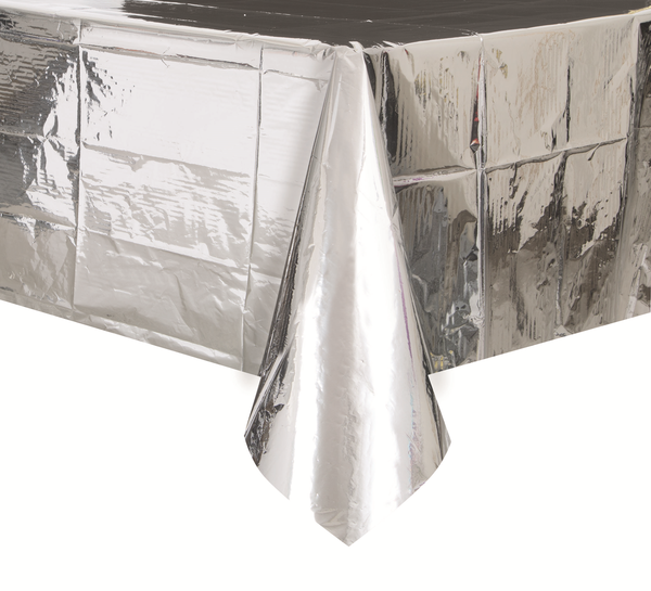 Silver Metallic Rectangular Plastic Tablecloth