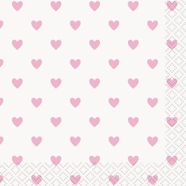 Baby Pink Hearts Paper Party Napkins