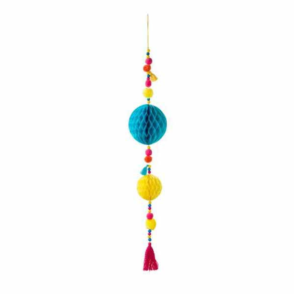 Boho Mix Fabric Pom Pom Tassel Decoration