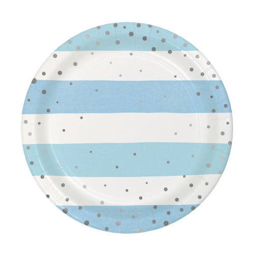 Baby Blue and Silver Paper Party Plate 