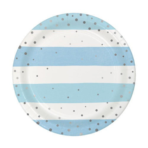 Baby Blue and Silver Paper Party Plate