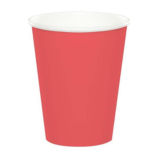 Deep Coral Plain Paper Cups