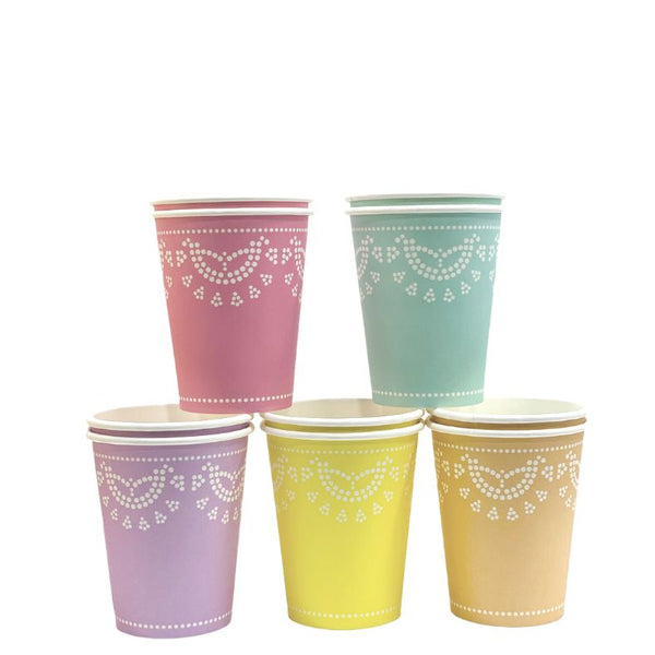Pastel Rainbow Mix Dainty Lace Paper Cups