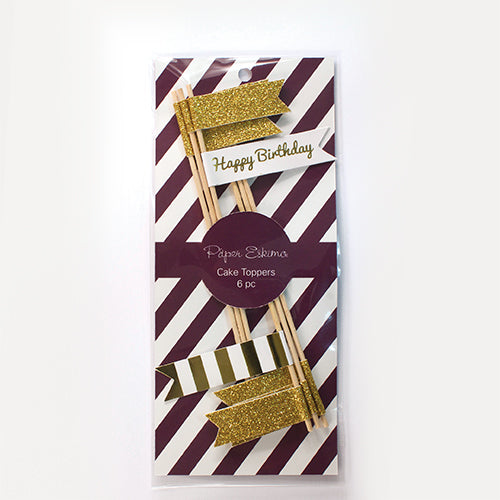Gold Glitter Flag Cake Toppers