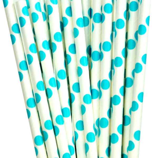 Aqua Blue Polka Dot Paper Straws