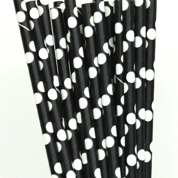 Black Polka Dot Paper Straws