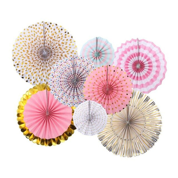 Baby Pink & Gold Paper Fan Decoration Kit
