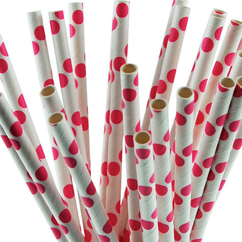 Hot Pink Polka Dot Paper Straws