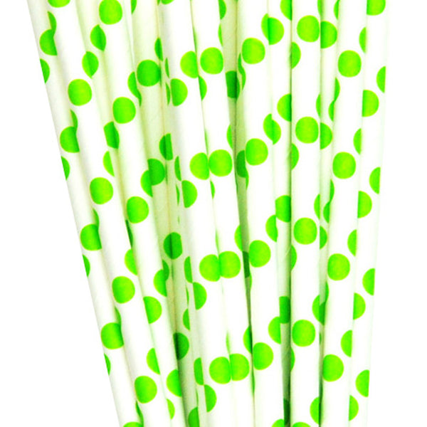 Lime Green Polka Dot Paper Straws