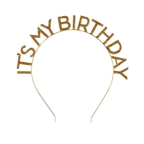 Luxe Gold Metal Happy Birthday Headband Talking Tables