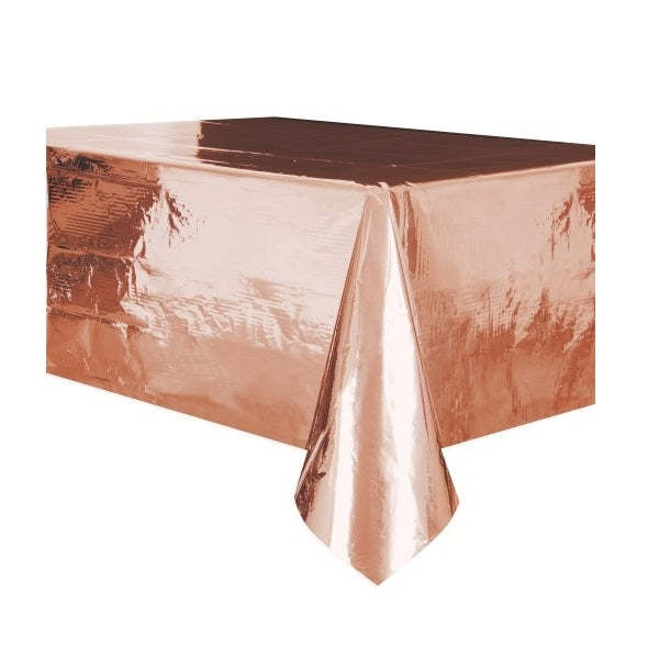 Rose Gold Metallic Rectangular Plastic Tablecloth