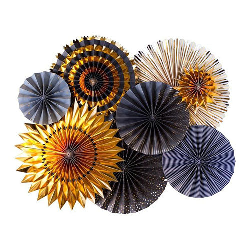 Black & Gold Paper Fan Decoration Kit