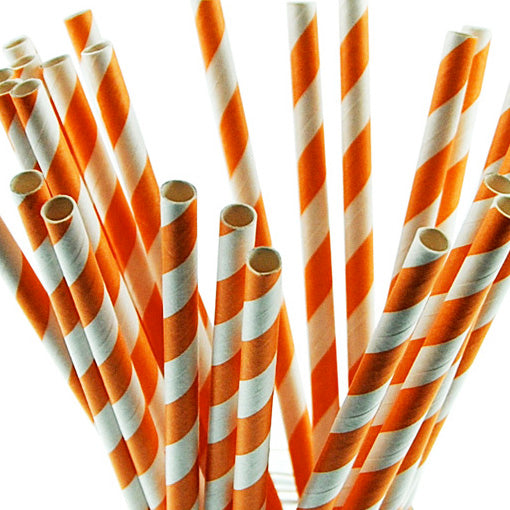 Orange Candy Stripe Paper Straws