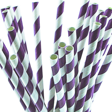 Purple Candy Stripe Paper Straws
