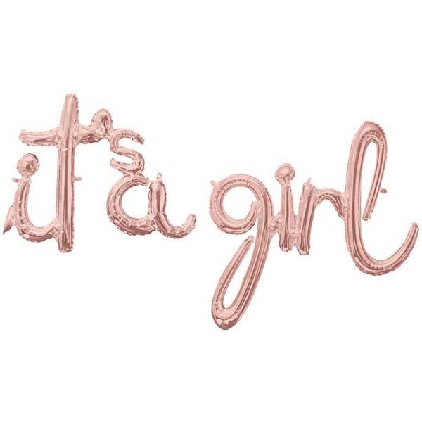 Rose Gold Script It's A Girl Balloon