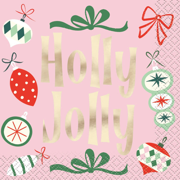 Holly Jolly Foil Stamped Christmas Paper Party Napkins