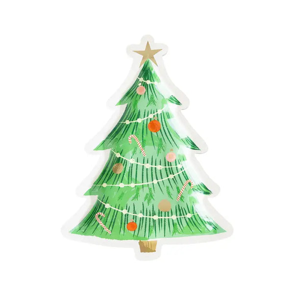 Christmas Watercolor Tree Shaped Paper Party Plates