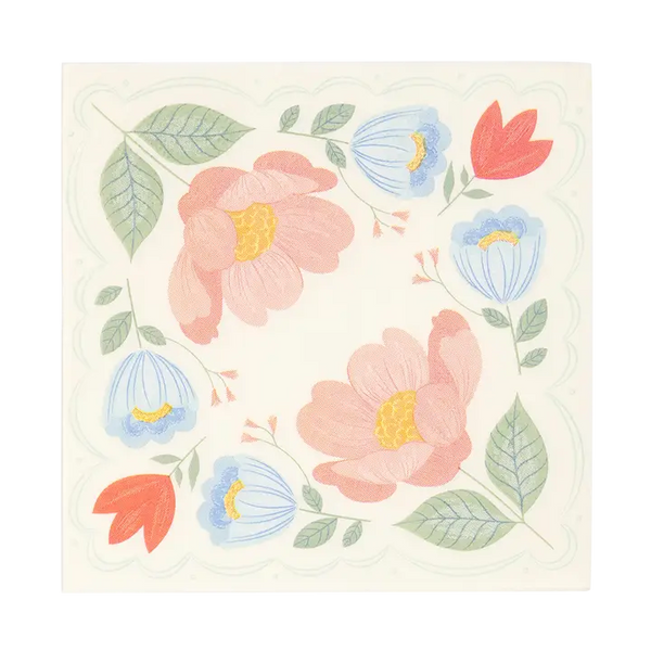 Pastel Wildflower Floral Scalloped Paper Party Napkins