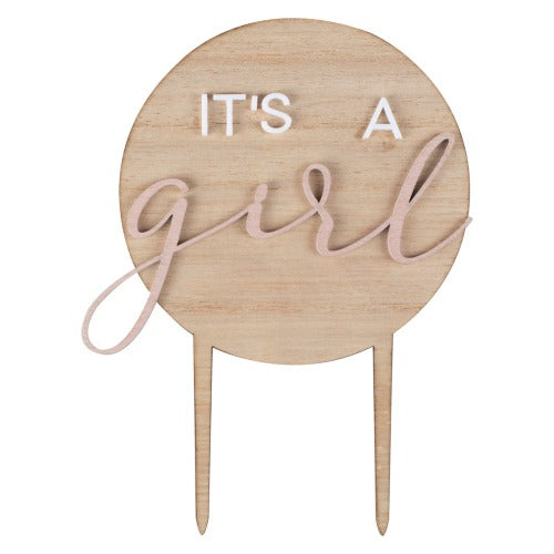 Wooden It's A Girl Cake Topper