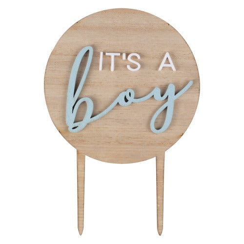 Wooden It's A Boy Cake Topper