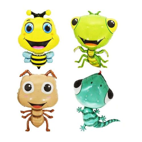 Jumbo Party Insects and Gecko Foil Balloon - Set of 4
