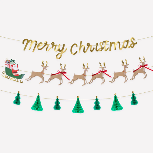 Santa, Sleigh and Reindeers Christmas Garland - Meri Meri