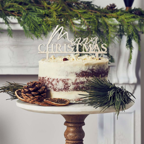 Merry Christmas Wooden Cake Topper