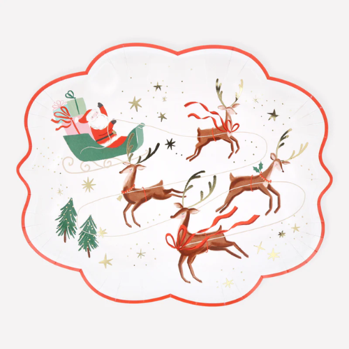Santa, Sleigh & Reindeer Christmas Paper Plates Meri Meri