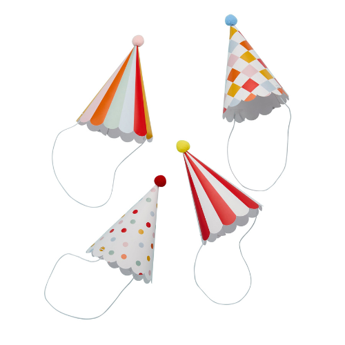 Circus Party Hats With Pom Pom - Pack of 8