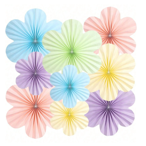 Pastel Flower Garden Paper Fans 9 pack