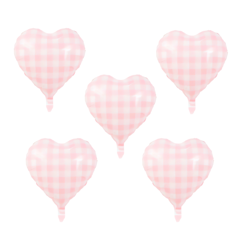 Gingham Baby Pink Love Heart Balloons 5 Pack