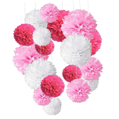 Pink Mix Tissue Paper Pom Poms Decorations 18 pack