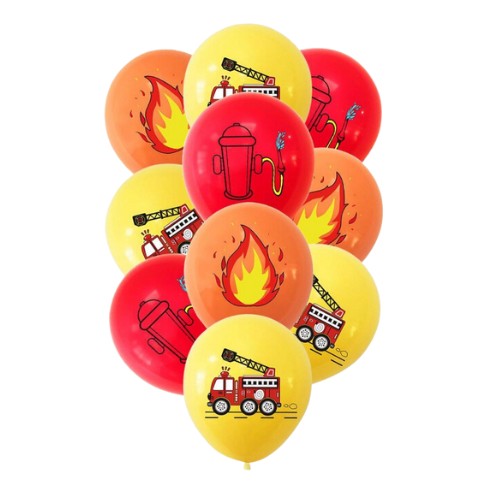 Fire Truck Printed  Party Balloons - 12 Pack