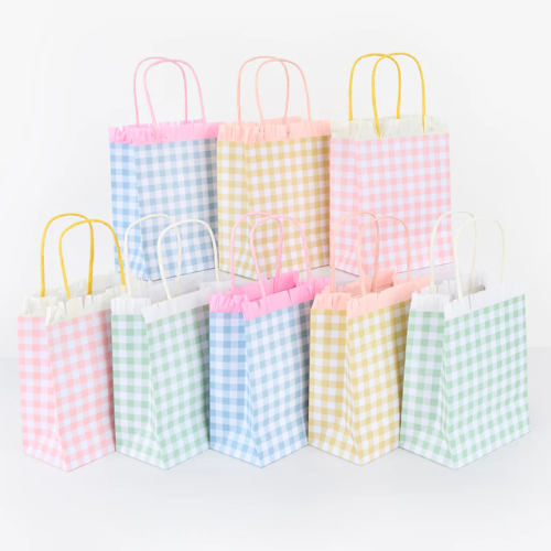 Pastel Gingham Fringe Paper Party Bags
