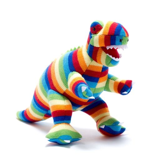 Knitted Bold Stripe T Rex Dinosaur Plush Toy