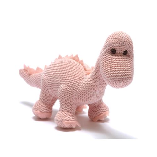 Knitted Diplodocus Dinosaur Baby Rattle - Baby Pink