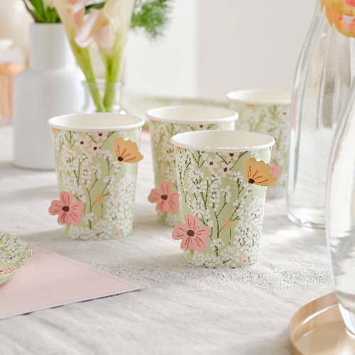 Poppy Floral Vintage Paper Party Cups