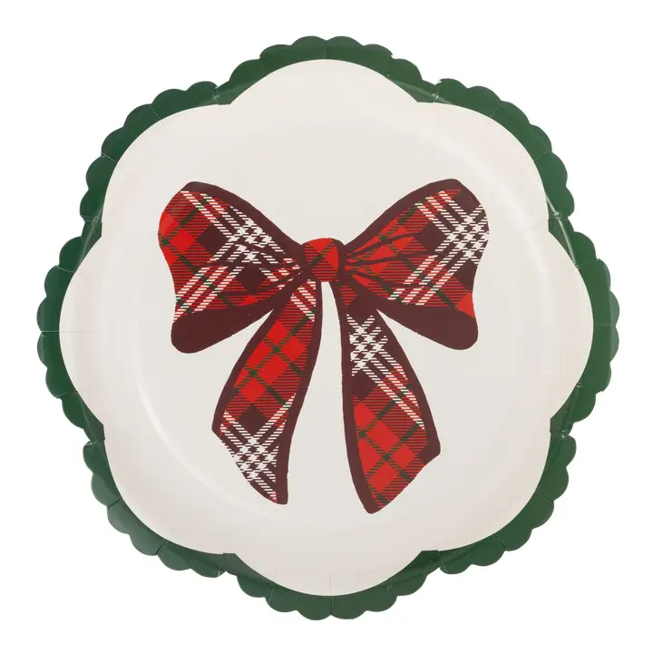 Christmas Plaid Bow Paper Party Plates – Pack of 8