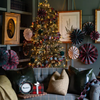 Christmas Red and Green Plaid Paper Fan Set – Set of 5