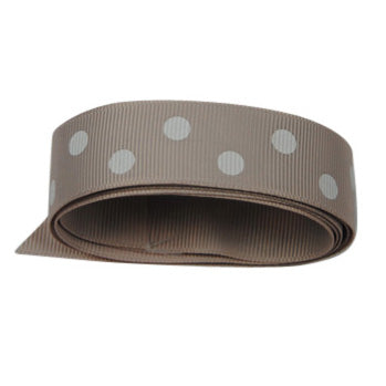 22mm Champagne Grey Polka Dot Grosgrain Ribbon